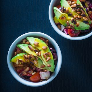Recipe: Tahini Dressing for a mixed salad with Avocado, roasted Pine Seeds, Beetroot, Tomato and Feta Cheese
