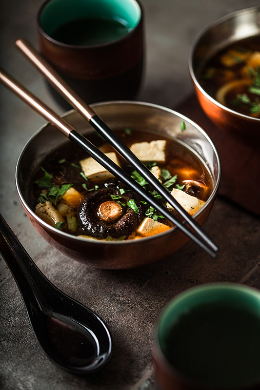 Bowl of Miso Soup with chopsticks