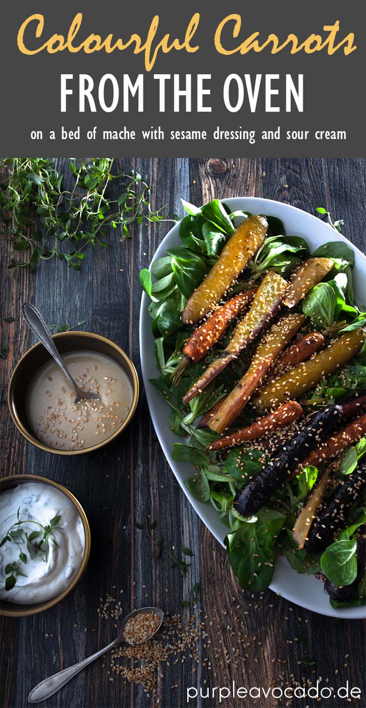 For this years Easter weekend we'll have colourful carrots from the oven with a maple syrup marinade. Along with it goes mache with a sesame dressing, roasted sessame seeds and curd with herbs.