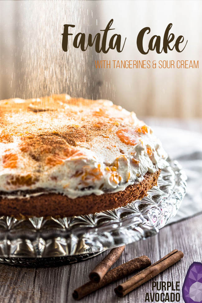 Fanta Cake Recipe for a fluffy, soft and moist birthday cake with mandarins and sour cream. #cake #baking #cream #birthday