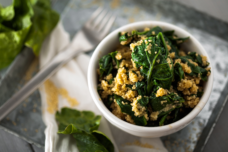 1 pot, 5 ingredients, no chopping, few dishes. Get this recipe for couscous with spinach and peanut sauce on Purple Avocado.