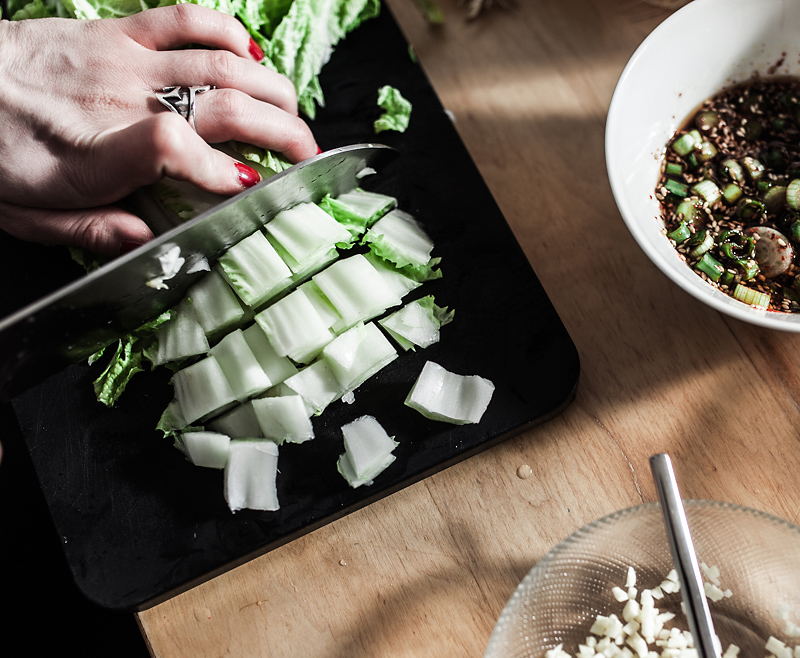 Dennis showed me how to make the perfect crunchy tofu in the pan. Apart from that we made korean spinach salad and Tteokbokki. Food from Friends is a project dedicated to the joy of cooking and savoring in company. From time to time I get to visit people I appreciate or strangers I want to get to know and together we prepare their favourite dish. You can see the result of our efforts in the form of a little story with a recipe here on Purple Avocado.