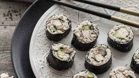 Cauliflower Rice is the low-carb alternative for conventional sushi and has a wonderful fresh taste (that doesn't taste like cauliflower at all). If you can't get enough of sushi, such as me, you should definitely give cauliflower sushi a chance. Recipe on Purple Avocado.