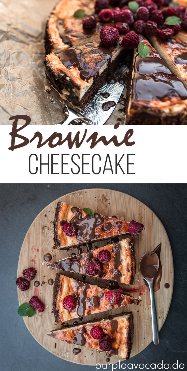 Brownie Cheesecake Recipe - A juicy cheesecake topping with a chocolatey brownie base. Foodstyling by Purple Avocado