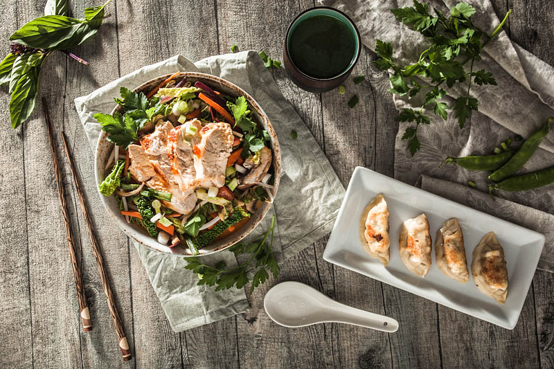 Commissioned work - food photography and food styling for MoschMosch. Sabrina Dietz // Purple Avocado - Rice Bowl and Gyoza