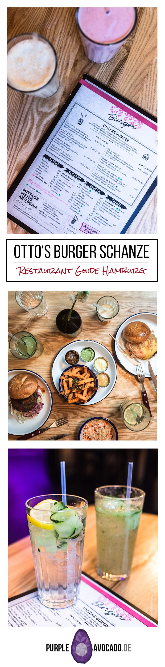 Restaurant Guide Hamburg: Im Schanzenviertel bei Otto's Burger könnt ihr euch mit leckeren Burgern, Shakes, Cocktails und Beilagen samt vielfältiger Dips zu fairen Preisen ordentlich den Bauch vollschlagen. Fotos von Purple Avocado / Sabrina Dietz #restaurants #hamburg #empfehlungen #dinner #burger