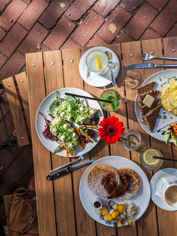 Full breakfast table in Hamburg at Cafe von der Motte