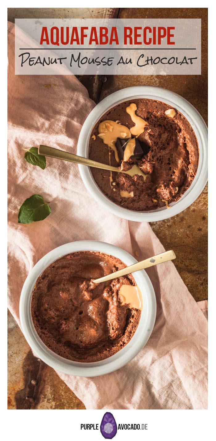Creamy, chocolatey and tart mousse au chocolat from aquafaba with a hint of peanut butter. 3 ingredients only & vegan.