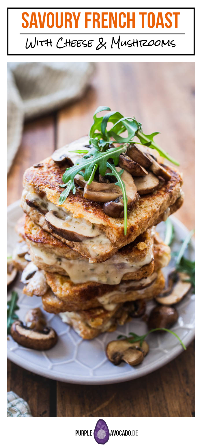 Savoury French toast? Yes please! This hearty version doesn't have to hide in front of its sweet brother. We're going all savoury and umami with fried mushrooms, melted cheese and a hint of cashew butter. Perfect for a long and cozy Sunday breakfast. #breakfast #frenchtoast #vegetarian