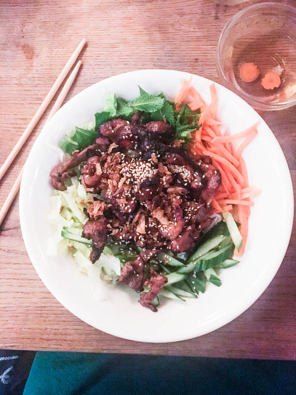 Bún with barbecued sesame pork. at the Vietnamese Restaurant Quan Do in Hamburg