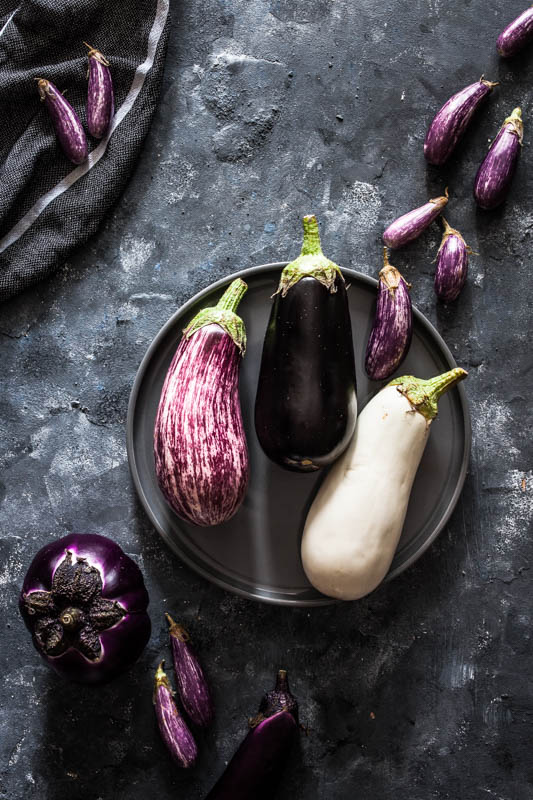 Dutch aubergines / Dutch egg plants in different sizes, shapes and colours
