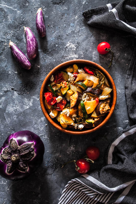 Warm aubergine and courgette salad // Warm egg plants and zucchini potato salad. 