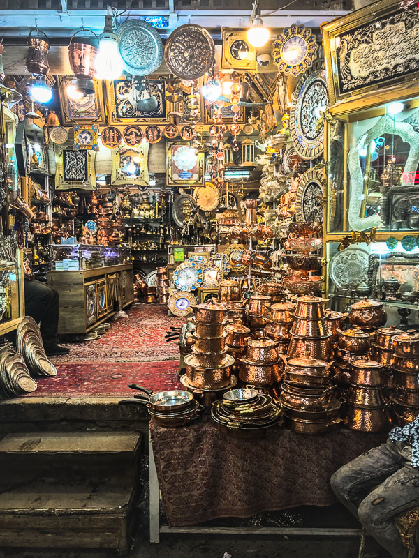 Iranian copperware at a the Vakil bazaar in Shiraz, Iran